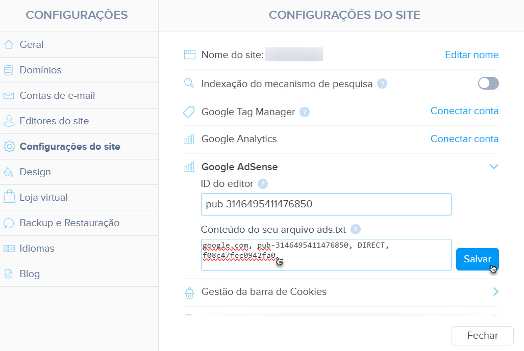 Inserir arquivo ads.txt nas configurações Adsense