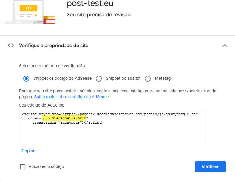 Copiar ID de editor Adsense