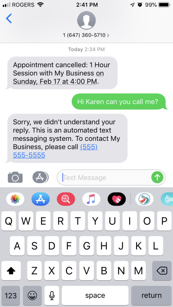 text message reminder error sample