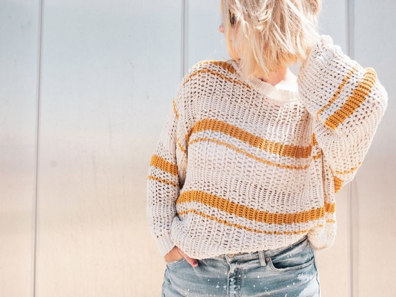 woman in a striped sweater