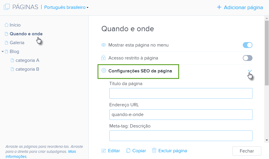 Ocultar página dos resultados de busca