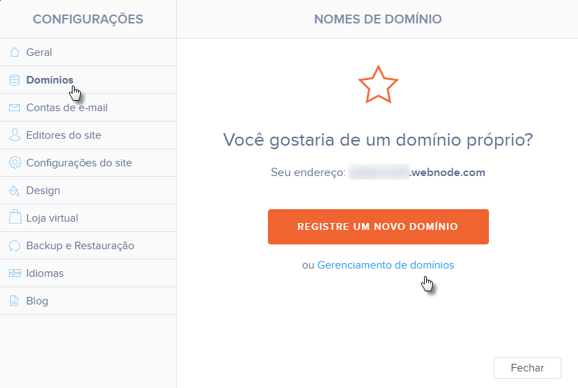 Gestão de domínios no editor Webnode