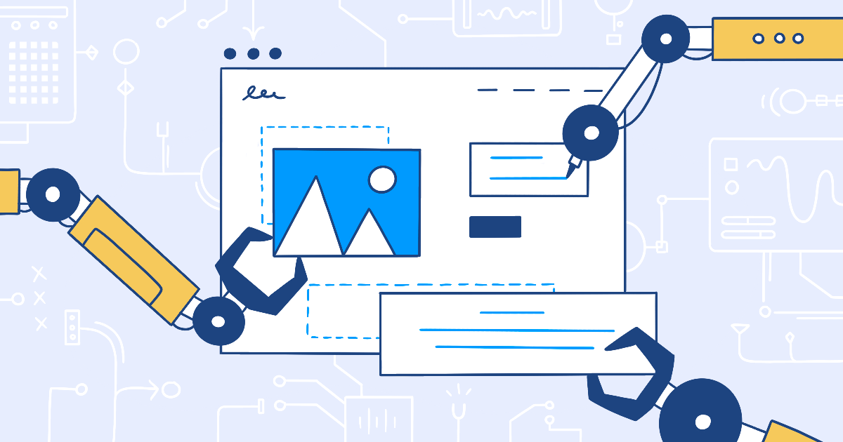 AI robot arms placing elements of a web page