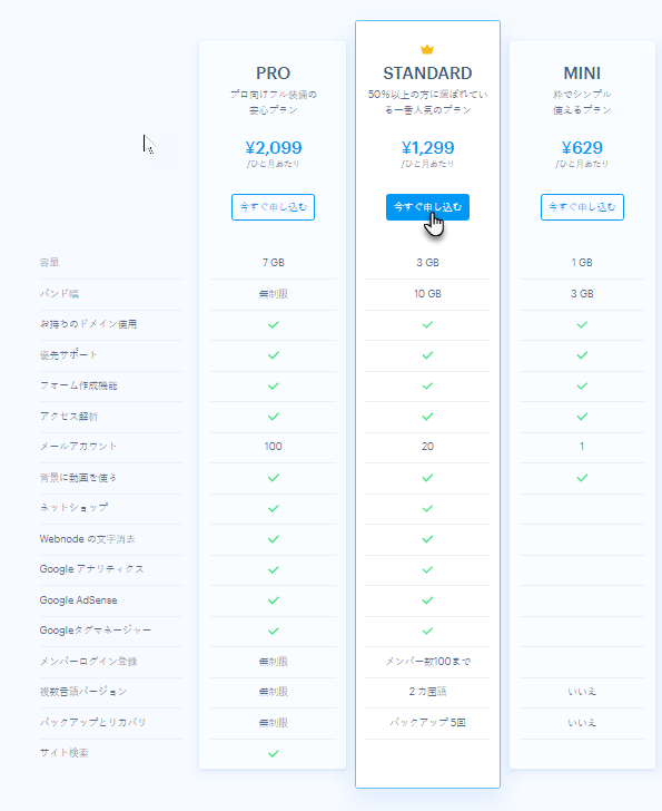 プランと機能比較表