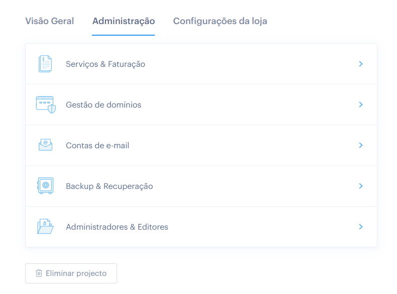 Administração da conta Webnode