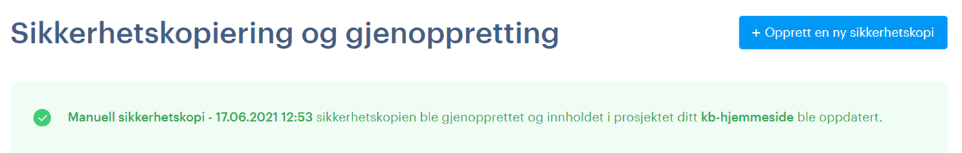 Gjenopprettet sikkerhetskopien