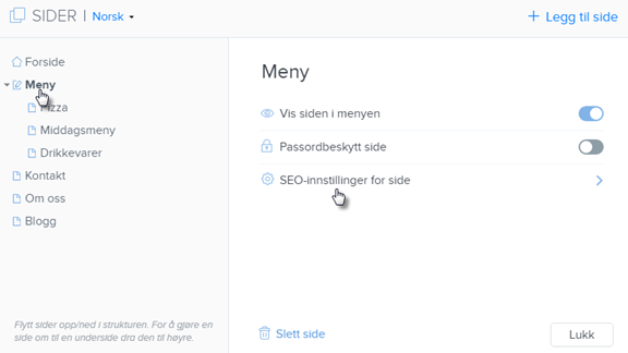 SEO-innstillinger for side