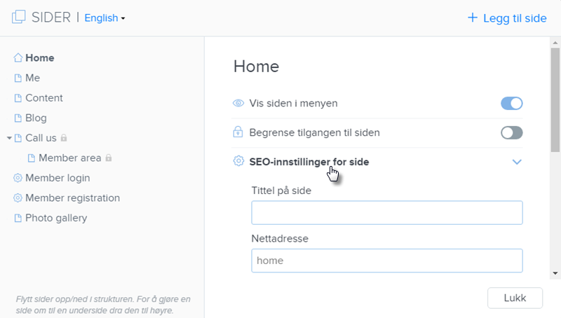 SEO-innstillinger for side