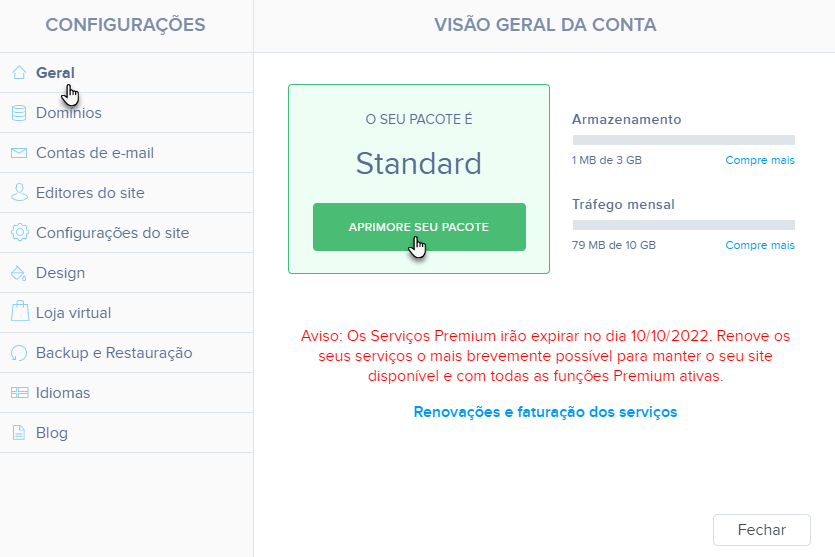 Upgrade através do editor do site