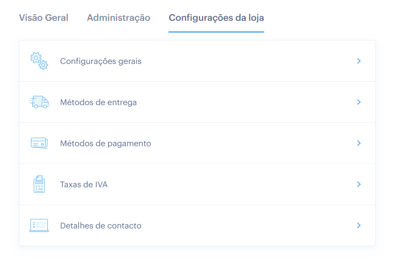  Configurações da loja Webnode