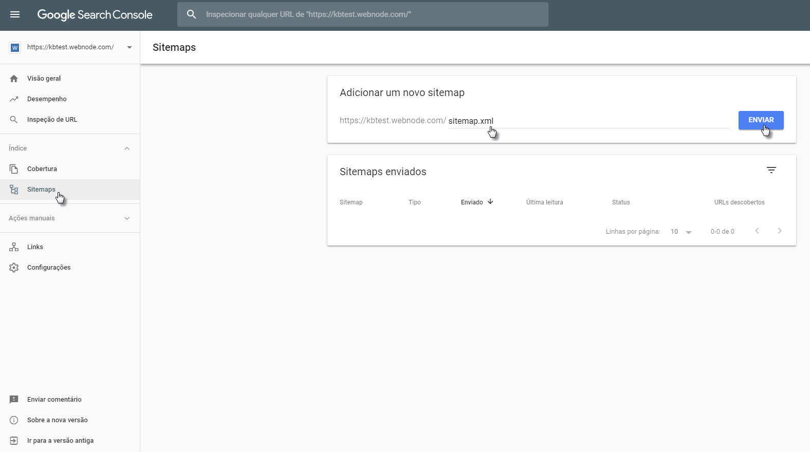 Adicionar mapa de site ao Google Search Console