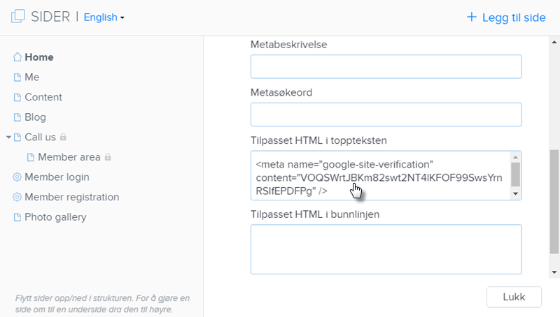 Tilpasset HTML i toppteksten