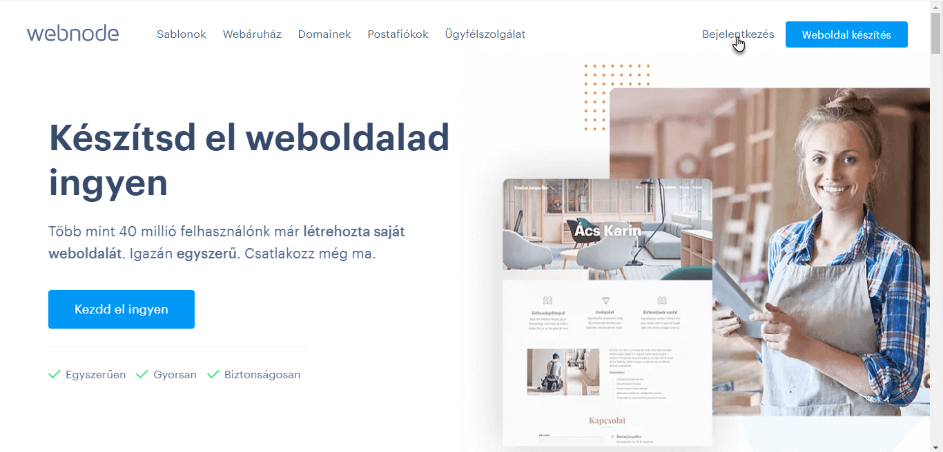 Webnode főoldal