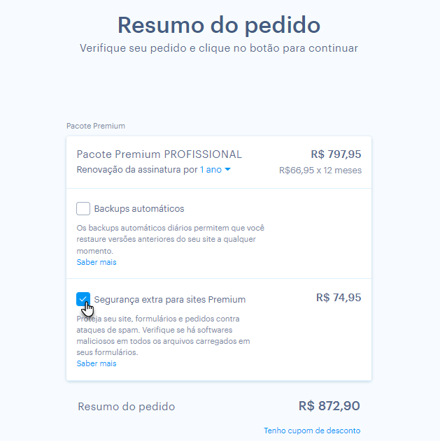 Marcar Segurança extra no checkout 