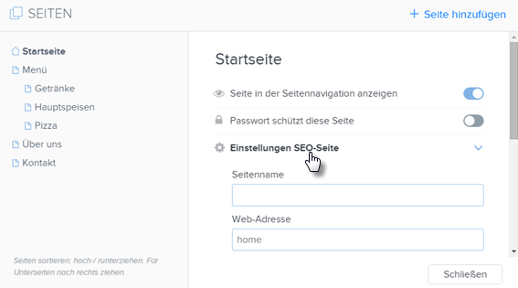 Einstellungen SEO-Seite