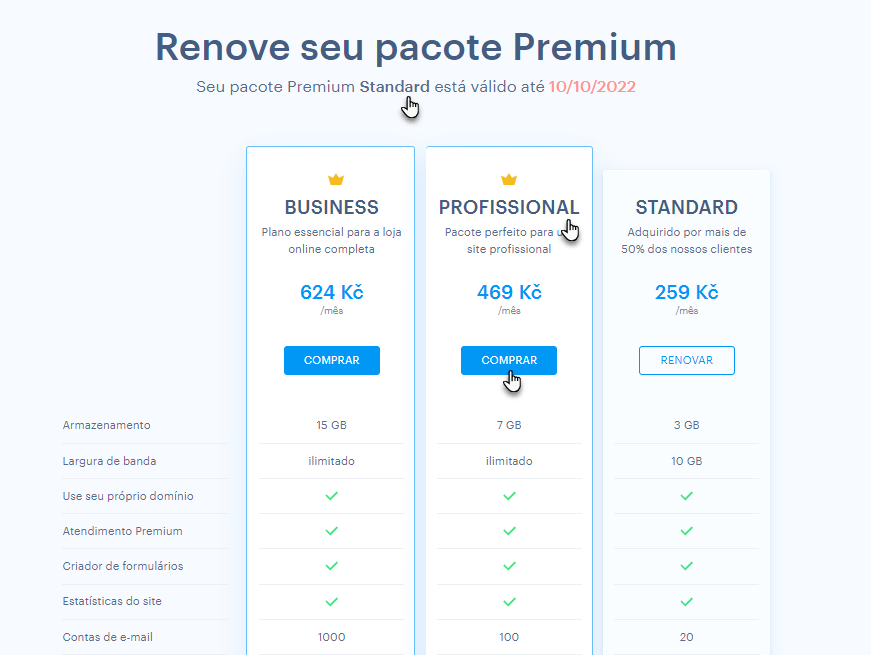 Oferta de planos para upgrade