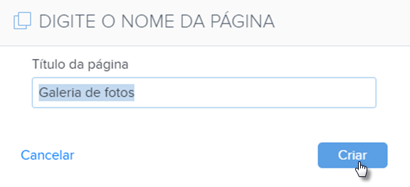 Dar nome à página, clicar em Criar