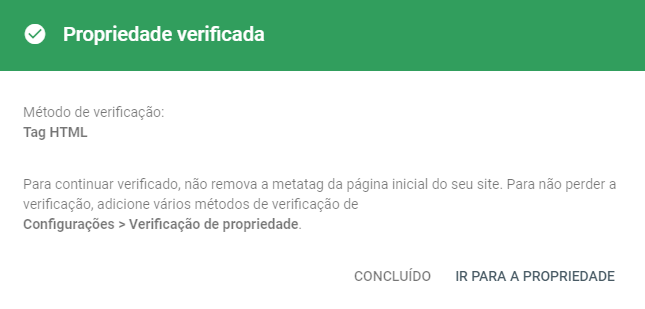 Propriedade de domínio verificada - GSC